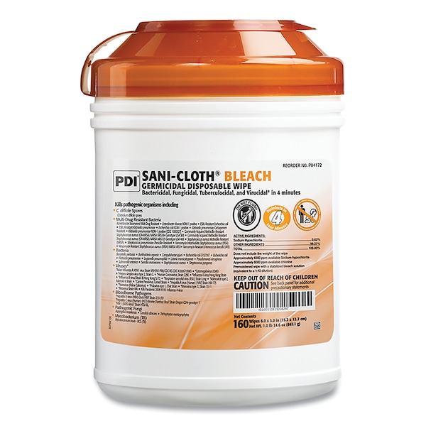 Sani Professional Sani-Cloth Bleach Germicidal Disposable Wipes, 1-Ply, 7.5 x 15, Unscented, White, 160/Canister, 12PK P84172 - main